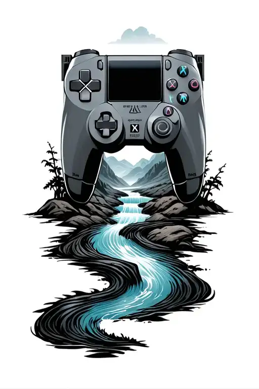 Playstation Gaming Console With A River Flowing Through It