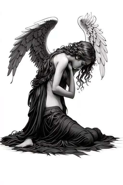 Angel Bowed Down Head On Knees