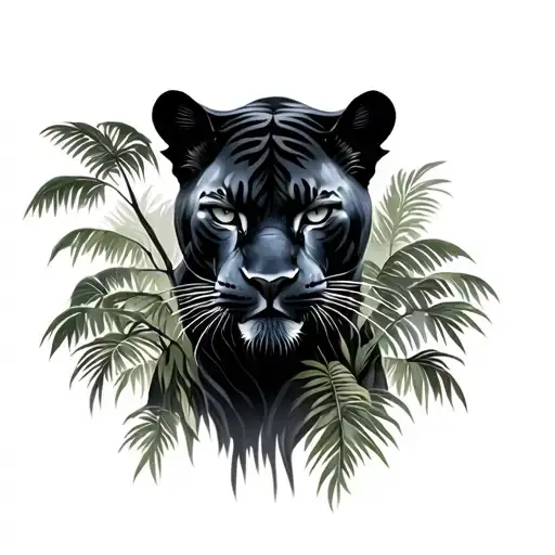 Realistic Black Panther With Jungle Tree Backround Shoulder