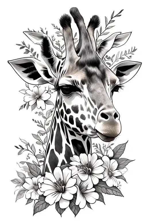 Half Giraffe Face And Neck With June And September Birth Flowers