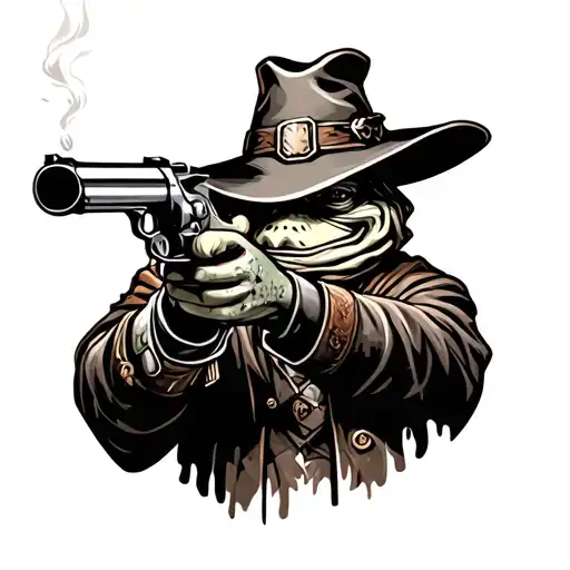 Poncho Gunslinger Toad Smoking And Aiming Gun