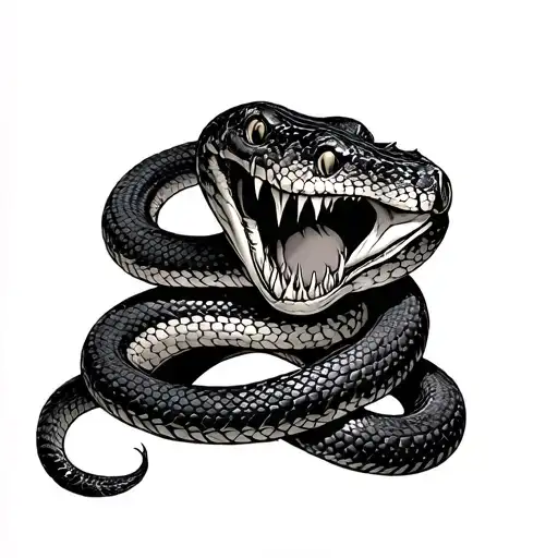 Decaying Snake Wrapped Around Nexk Biting Chest