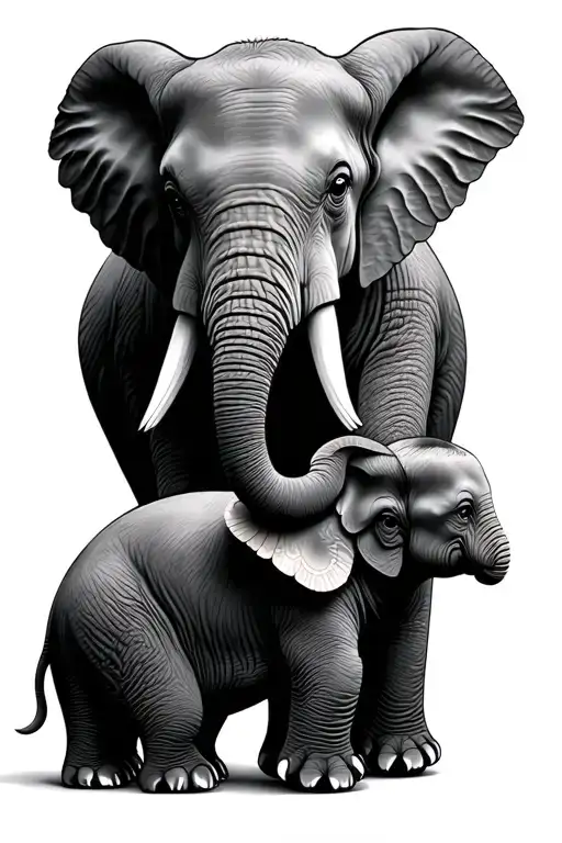 Mom And Baby Elephant