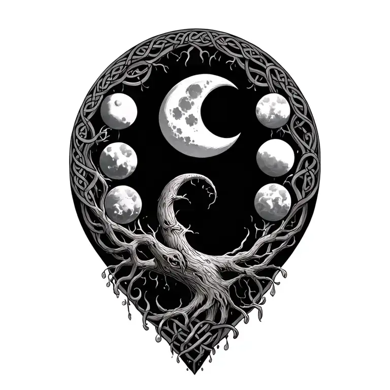 Celtic Tree Of Life Crescent Moon Phases Integrated