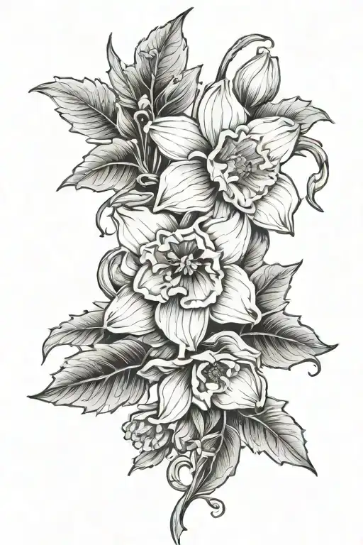 Daffodil Poppy And Holly Flowers Intertwined