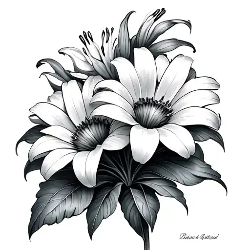 Daisy And Lily Flower Intertwined