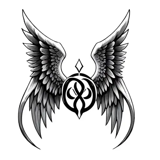 Valkyrie Wings With A Triskelion In Between The Wings And Also The Wings To Be In Brush-stroke Style