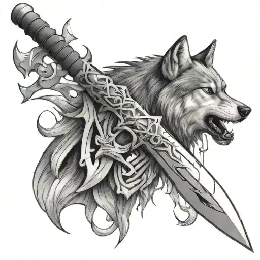 Tattoo Design For Men On Chest Using Kunai And A Wolf
