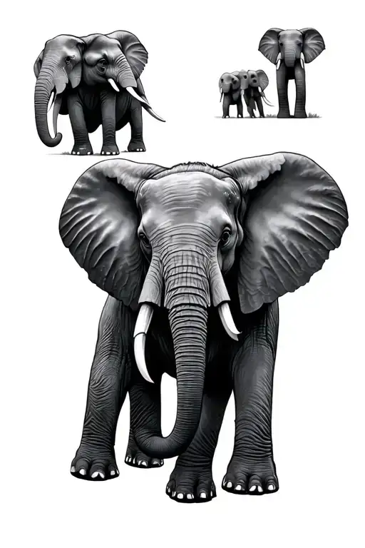 2 Large Elephants And 3 Small Elephants