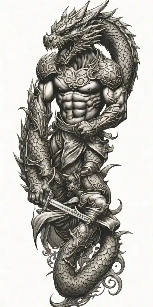 Warrior Battling A Dragon