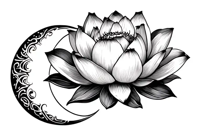 Lotus Flower With Crescent Moon Underneath