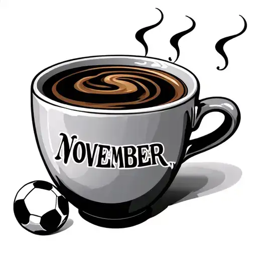Espresso Cup Of Steaming With Sports Symbols And November As