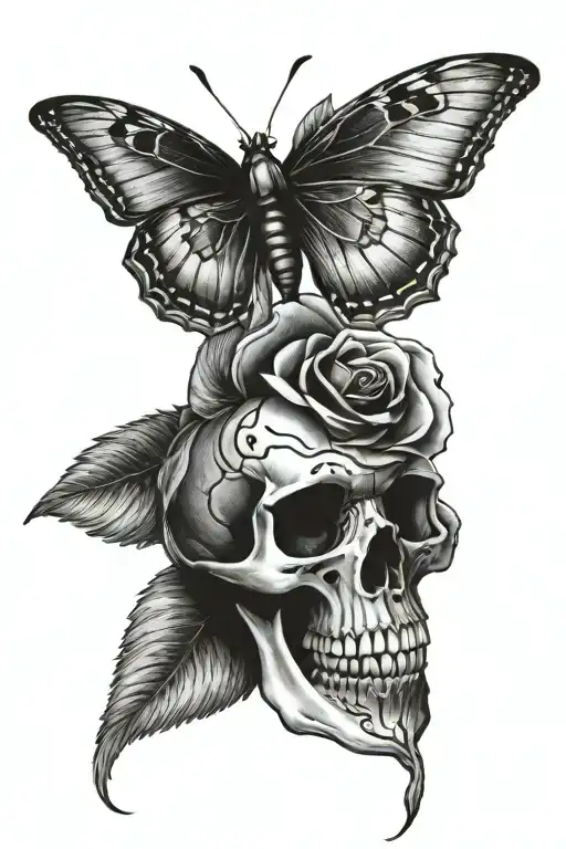 Butterfly Rose Skull Inside