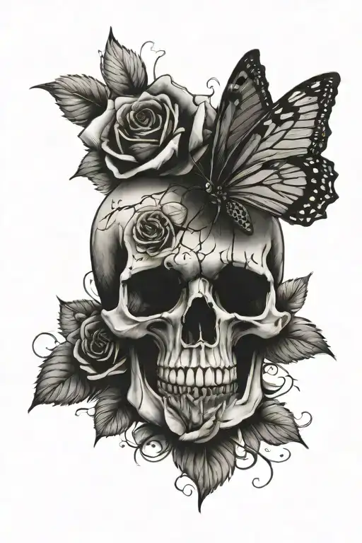 Butterfly Rose Skull
