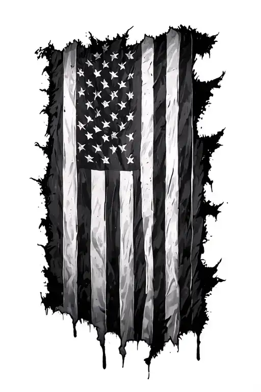 Tattered American Flag Primarily Black