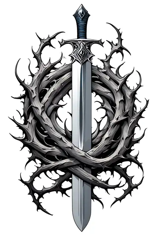 Fantasy Sword Intertwined With Thorns