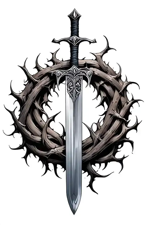 Fantasy Sword Intertwined With Thorns