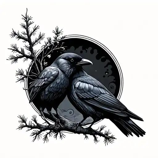 Two Crows Next To The Tree Norwegian Style Round