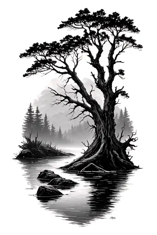 Trees Fallen Down Into A River