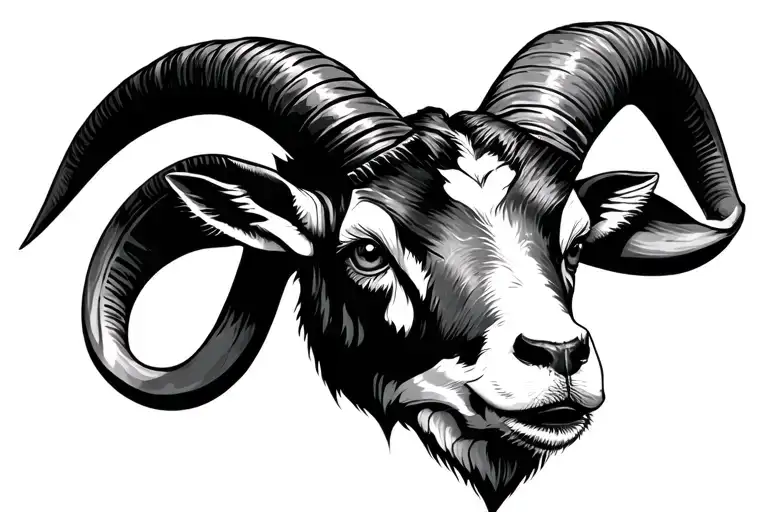 Straight On 4 Horned Goat Head With 6 Eyes