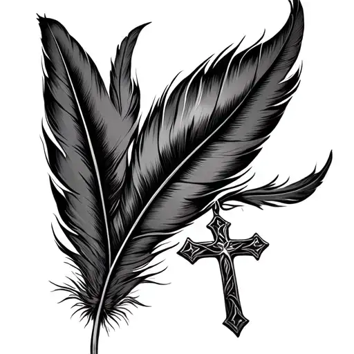 Feather With Hanging Cross
