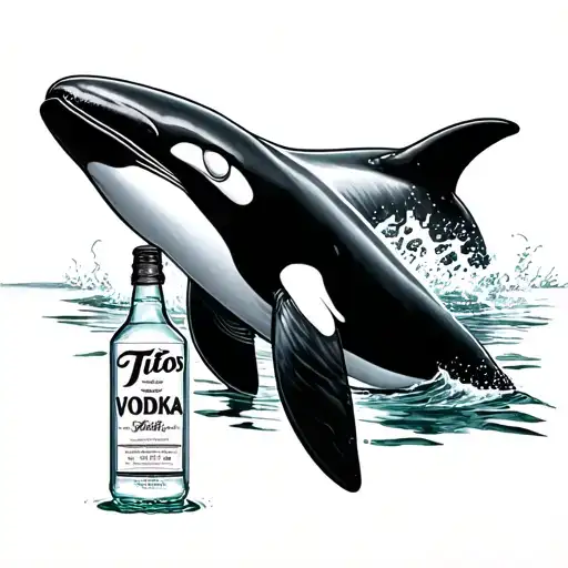 Orca Whale And Tito's Vodka Bottle