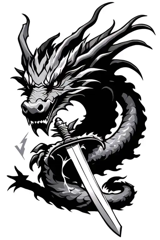 Dragon With Katana And Lightning Bolt