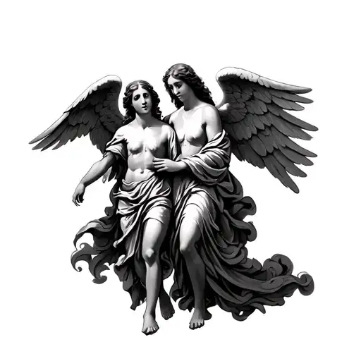 Mother Angel Protecting Son Walking