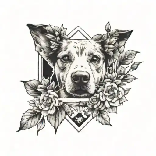 Dog In A Polaroid Frame Covered In Flowers