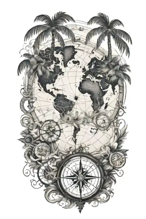 Compass Rose Palms World Map