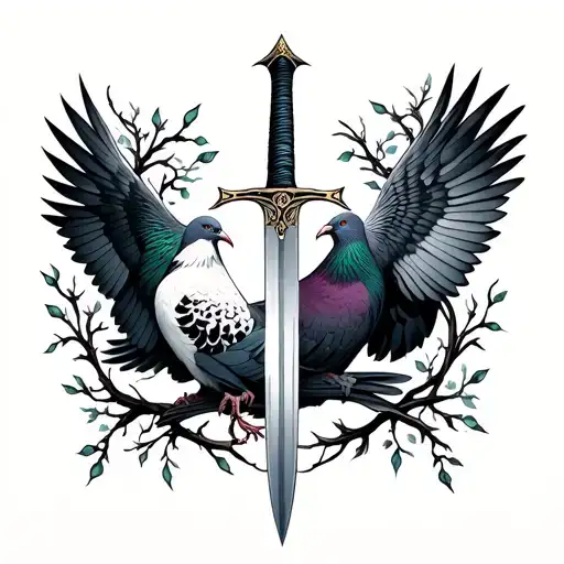 Sword With Vines Pigeons