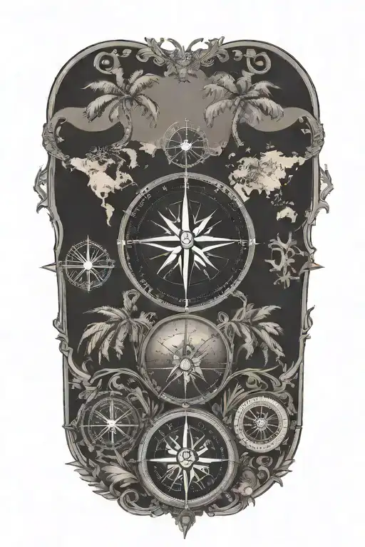Compass Rose Palms World Map