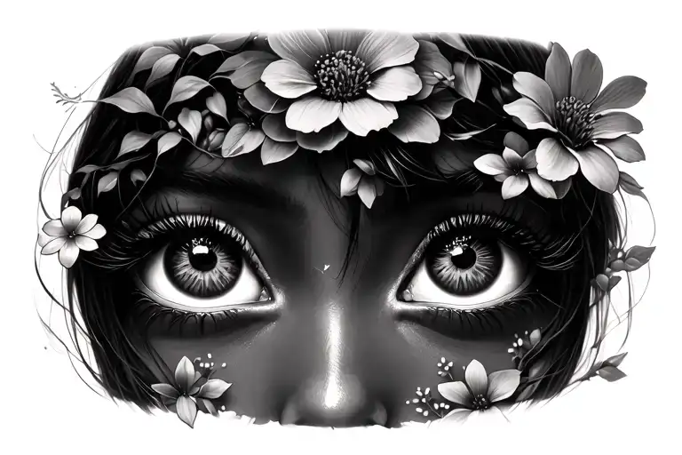 Asian Woman's Eyes Surrounded By Flowers Coming