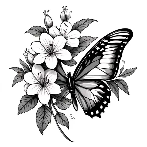 Butterfly And Larkspur Flower Intertwined