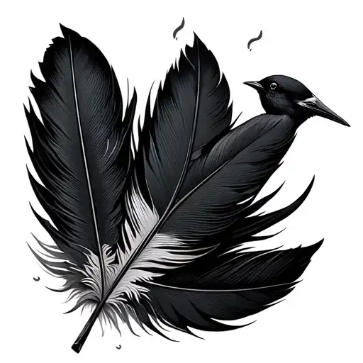 Black Feather With Two Small Birds Coming From It With