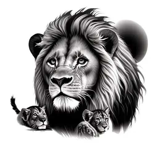 Lion And 2 Cubs