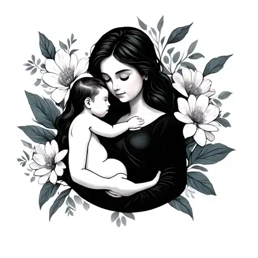 Breastfeeding Her Baby Flowers Blooming