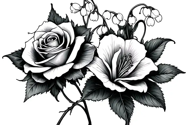 Rose And Lilly Of The Valley Intertwined