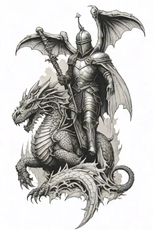 Knight And A Castle Guarded By A Dragon