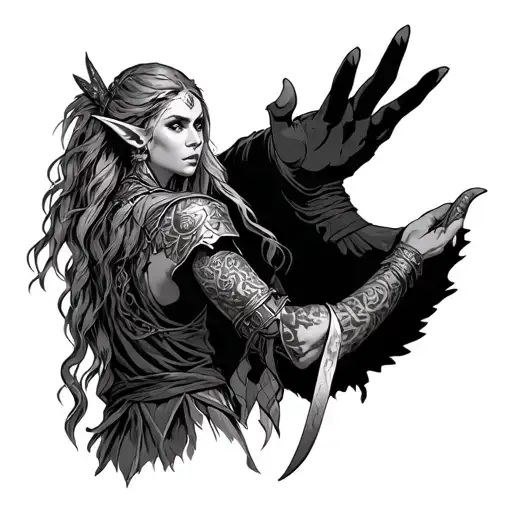 Elf Warrior Woman Reaching Hand Out To Pull A Woman