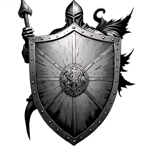 Knight Holding Shield Engraved