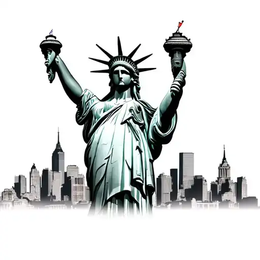 New York Skyline Statue Of Libertie