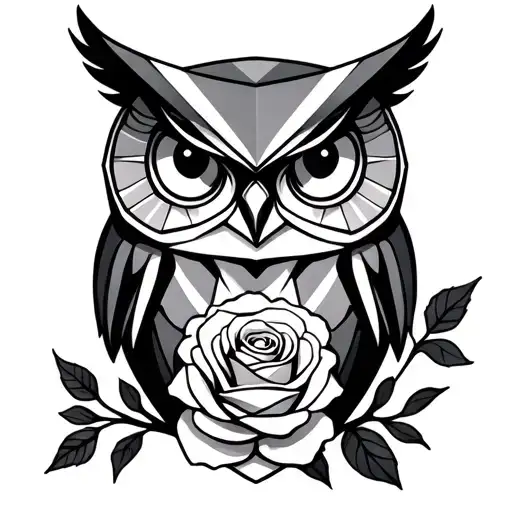 Geometric Owl And Rose