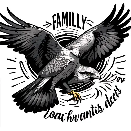 Falcon Flying With Family Text