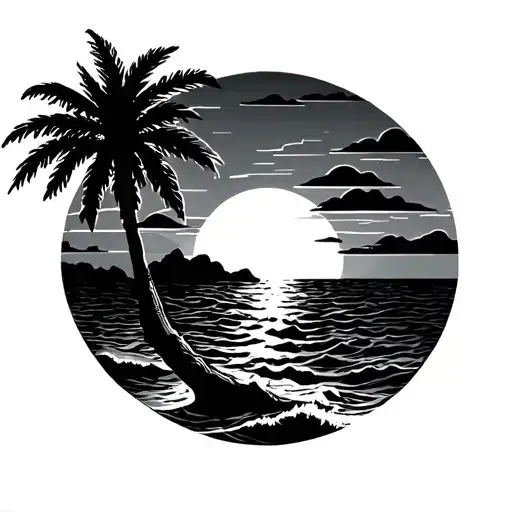 Color Ocean Sunrise With Palm