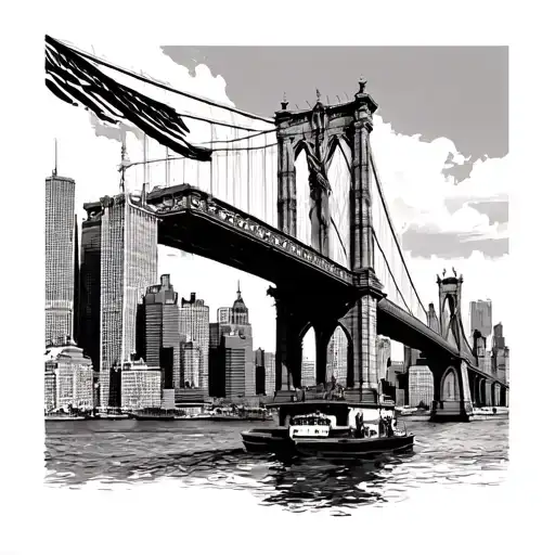 New York Skyline Statue Of Libertie Bridge