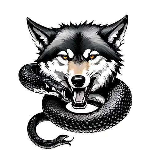 Snake Fighting A Wolf