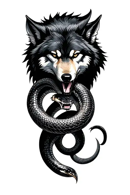 Snake Fighting A Wolf