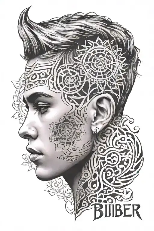 Sanskrit Text Below The Ear Like Justin Bieber Vertically