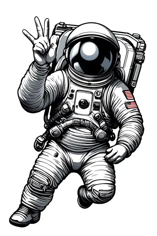 Astronaut Floating Doing Shaka Sign With His Hand